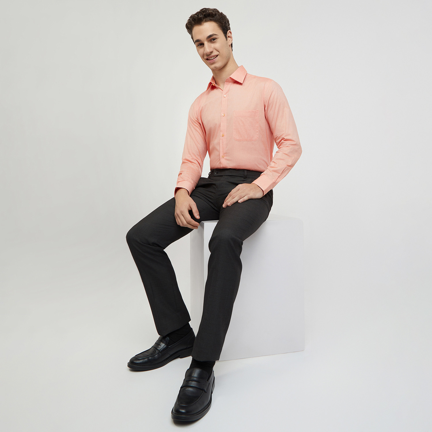 Image of Raymond Men Solid Formal Orange Shirt