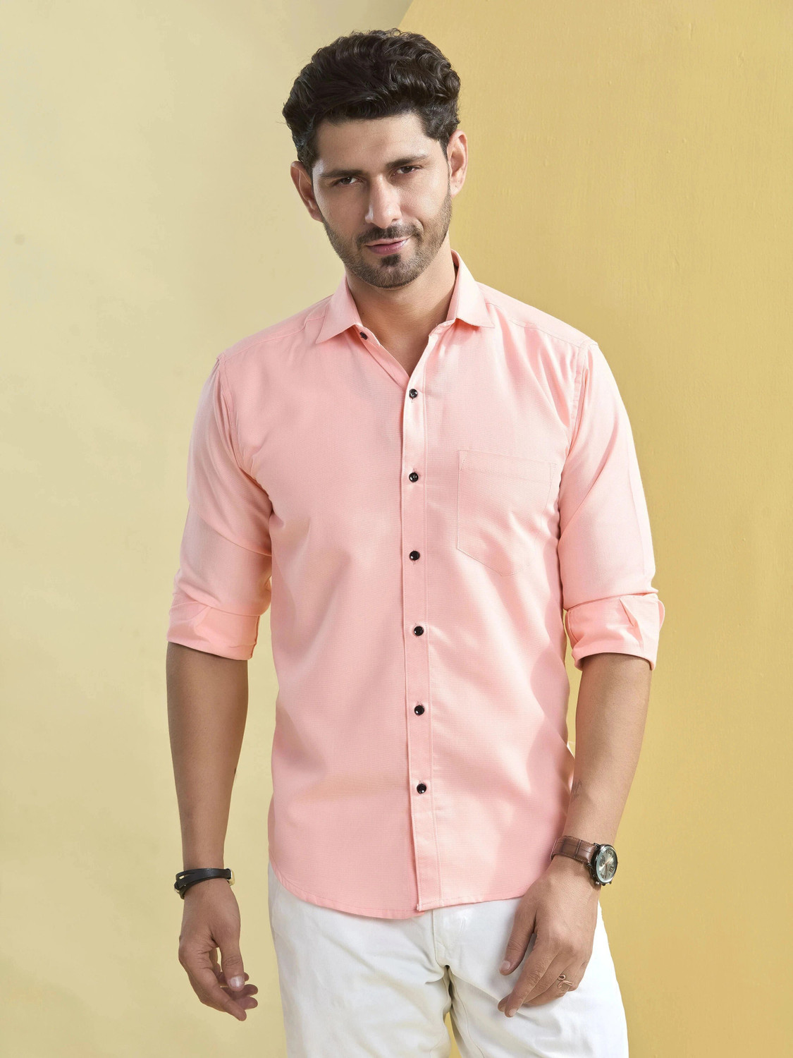 Image of STONEBERG Men Solid Formal Pink Shirt