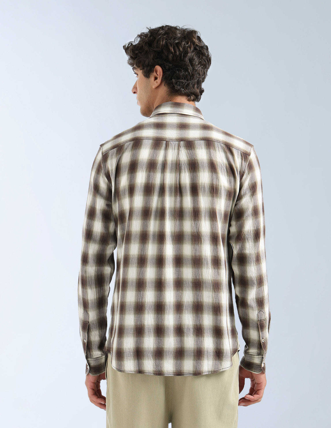 Image of FLYING MACHINE Men Checkered Casual Brown Shirt