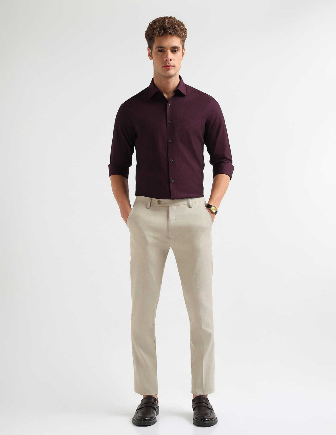 Image of ARROW Men Self Design Formal Red Shirt