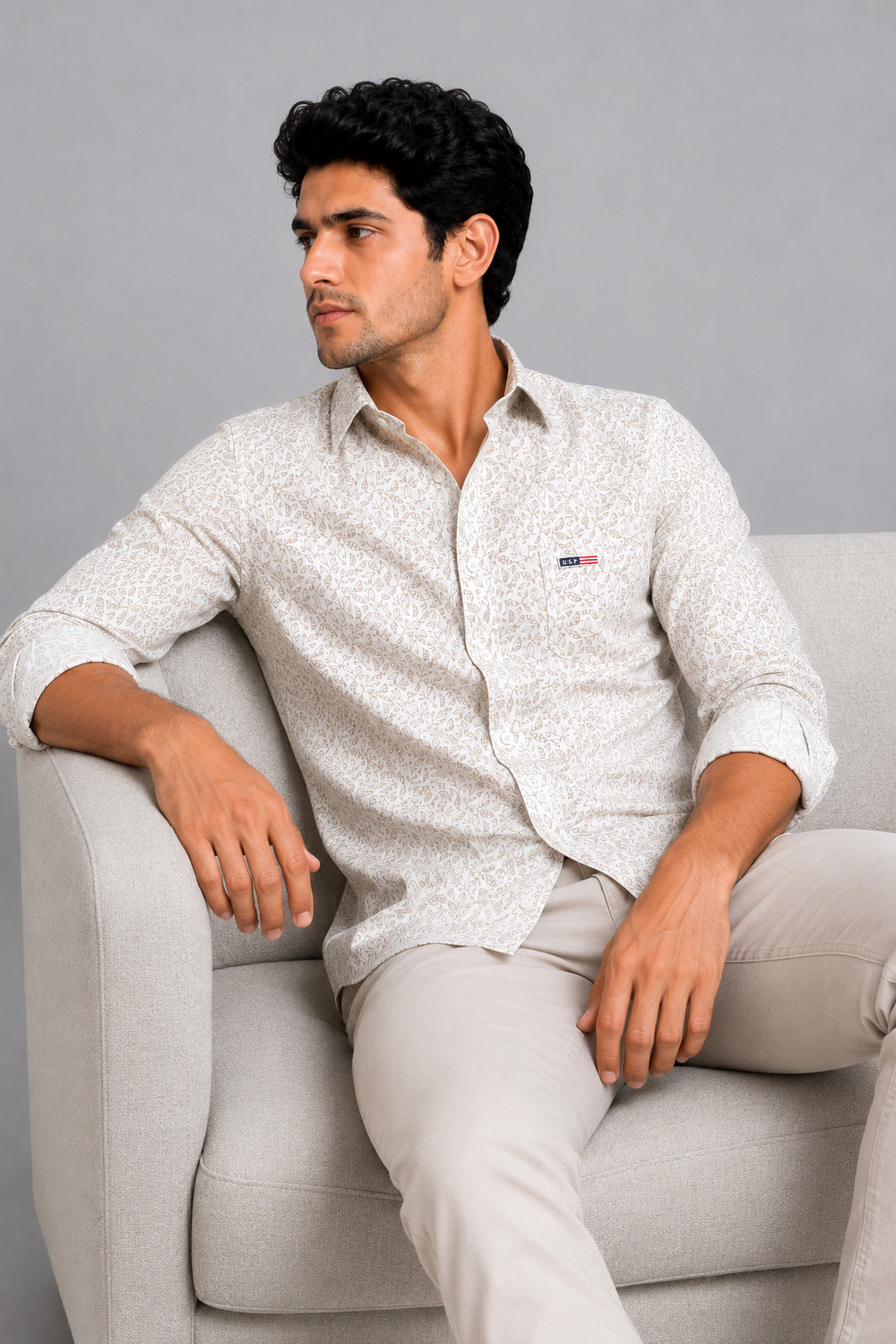 Image of U.S. Pitchers Men Slim Fit Printed Spread Collar Casual Shirt