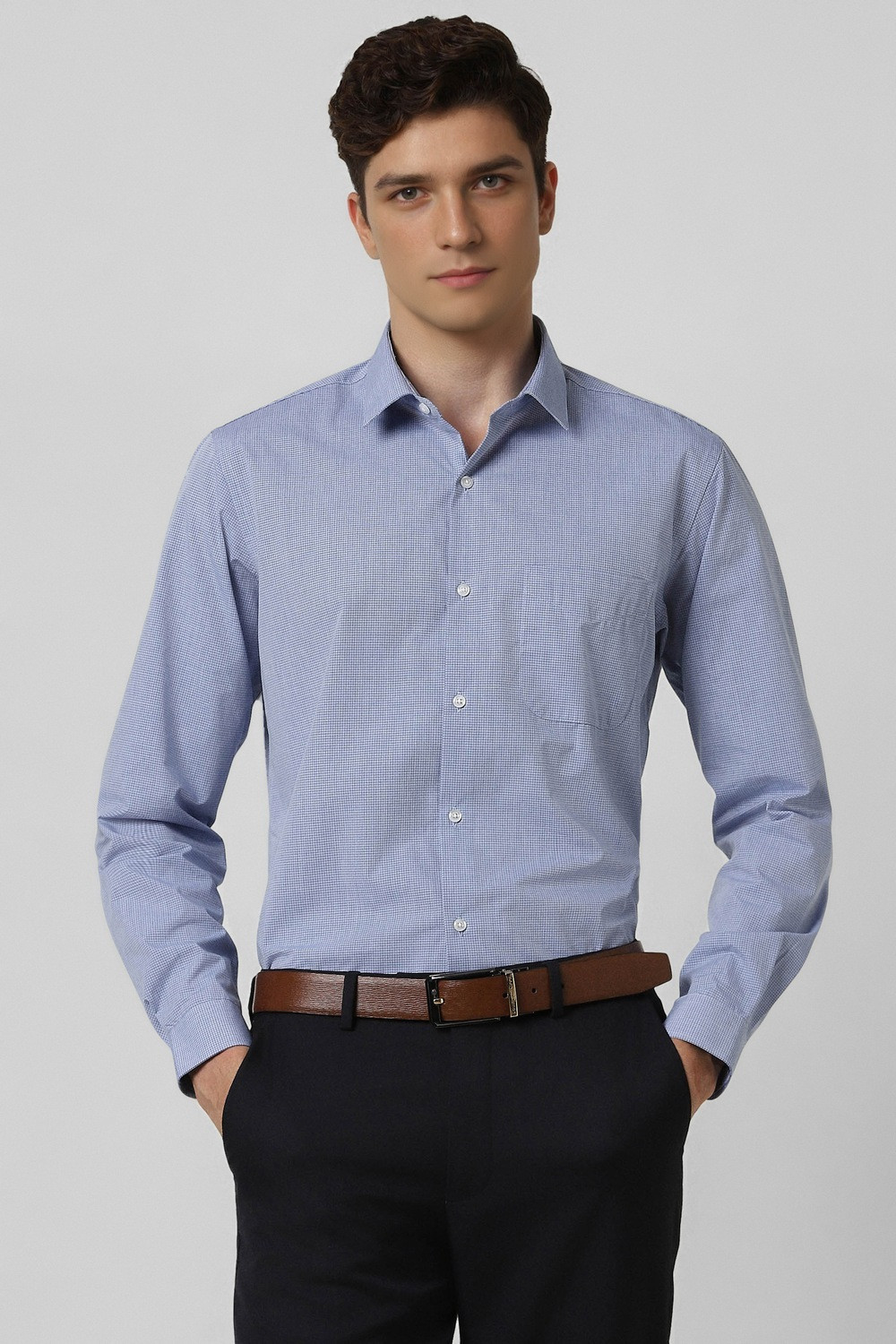 Image of PETER ENGLAND Men Checkered Formal Blue Shirt