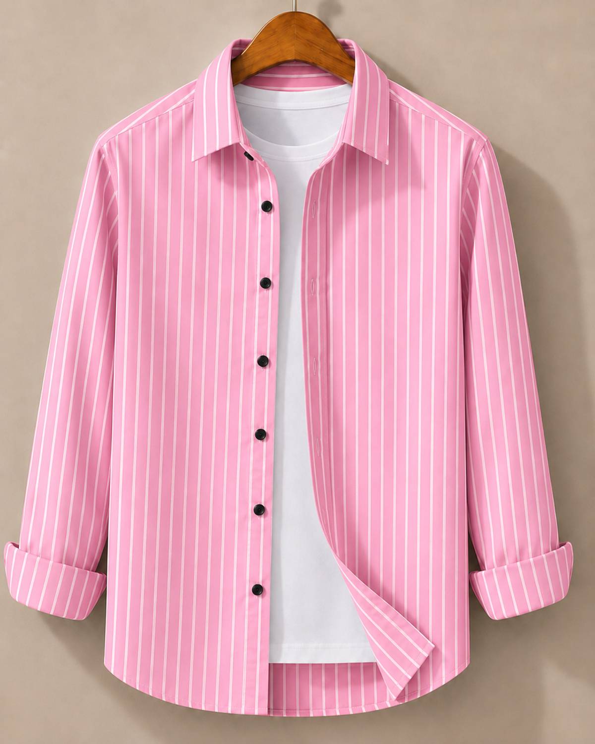 JACKBELLA Men Striped Casual Pink Shirt