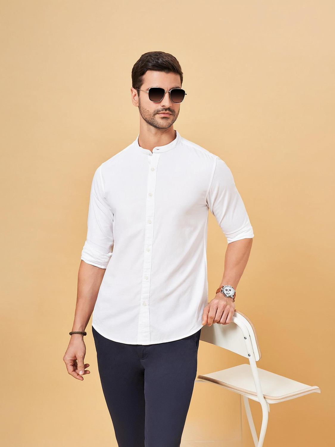 Image of Byford by Pantaloons Men Solid Casual White Shirt
