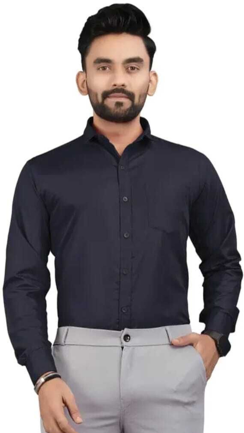 Image of bhiikassaddiyya Men Comfort Fit Solid Button Down Collar Casual Shirt
