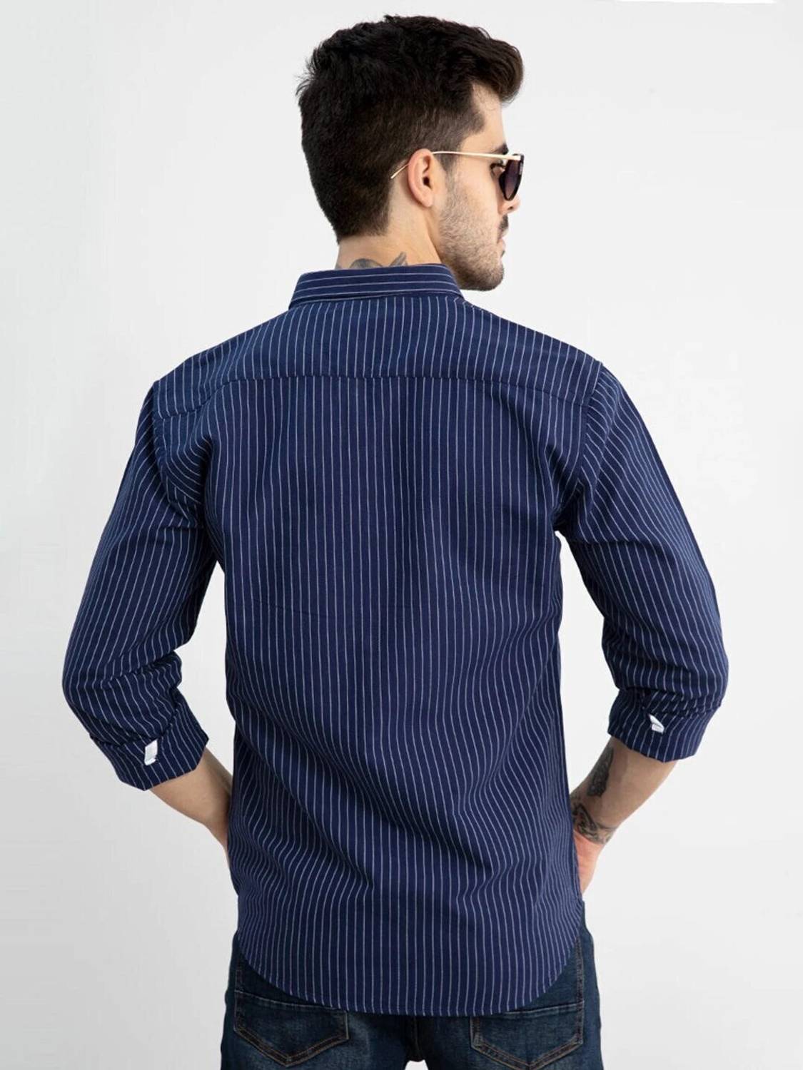 Snitch Men Dark Blue, White Striped Shirt - Image 2