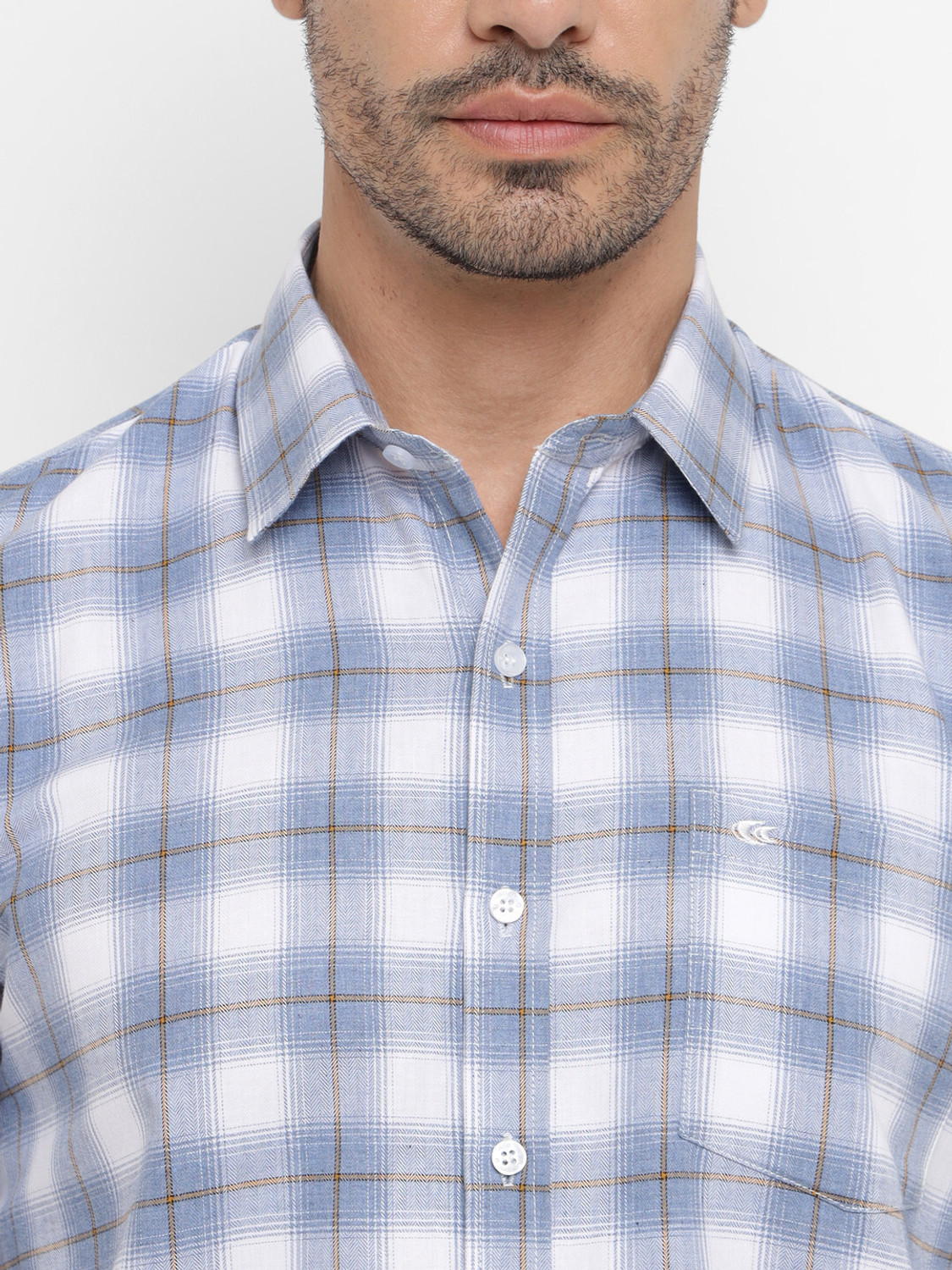 Image of Allen Cooper Men Checkered Casual Blue, White Shirt