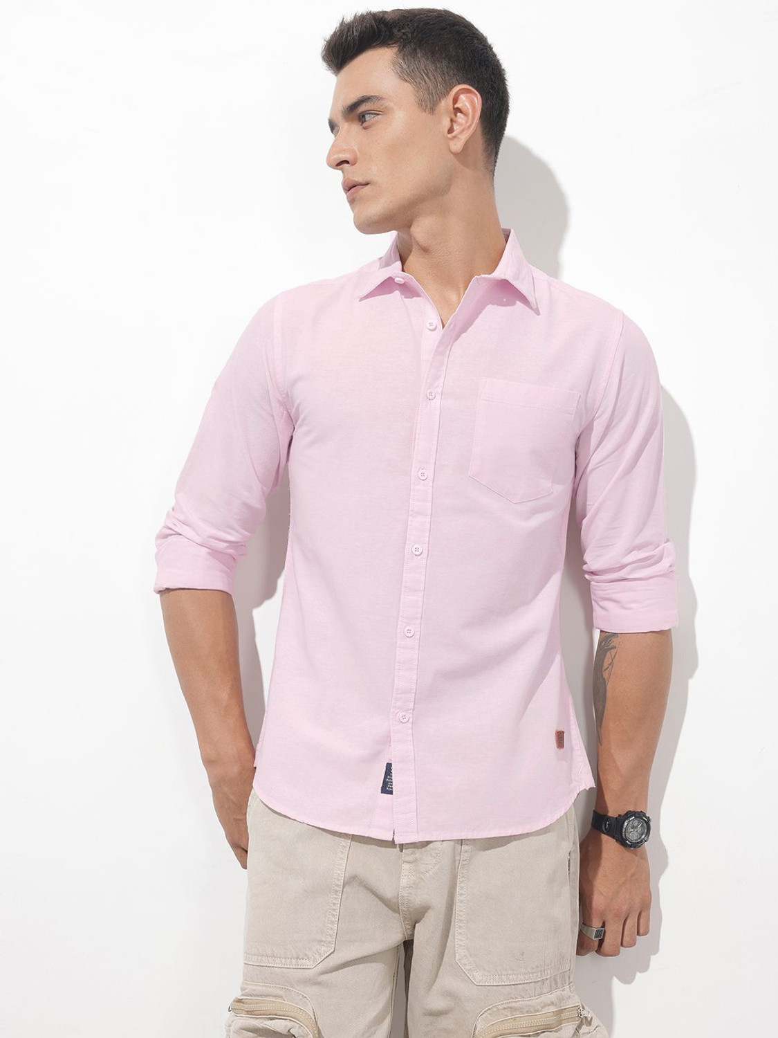 Image of Roadster Men Solid Casual Pink Shirt