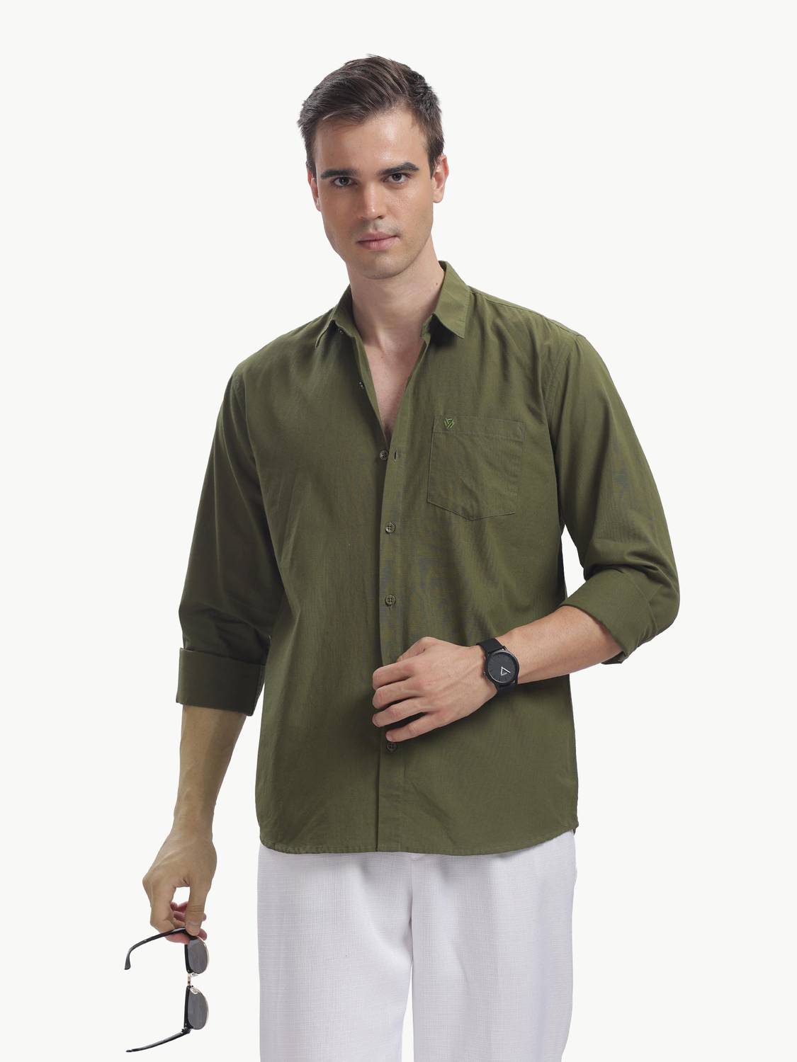 BLUE SQUAD Men Solid Casual Green Shirt