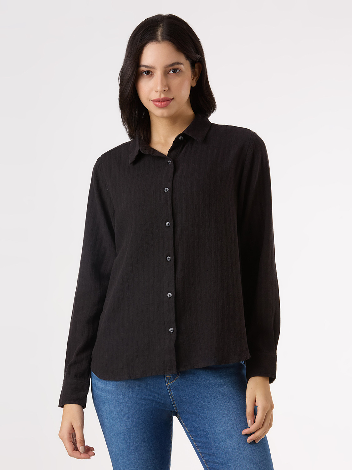 Image of Pepe Jeans Women Solid Casual Black Shirt