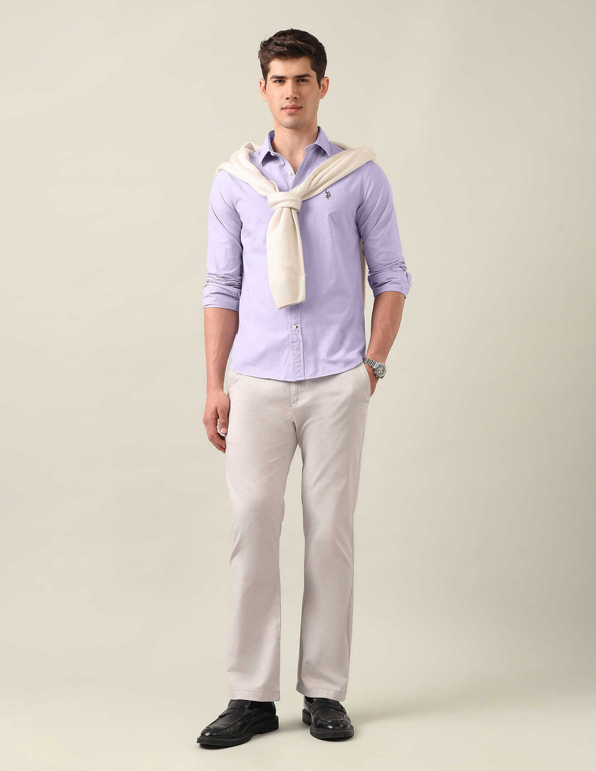 Image of U.S. POLO ASSN. Men Solid Casual Purple Shirt