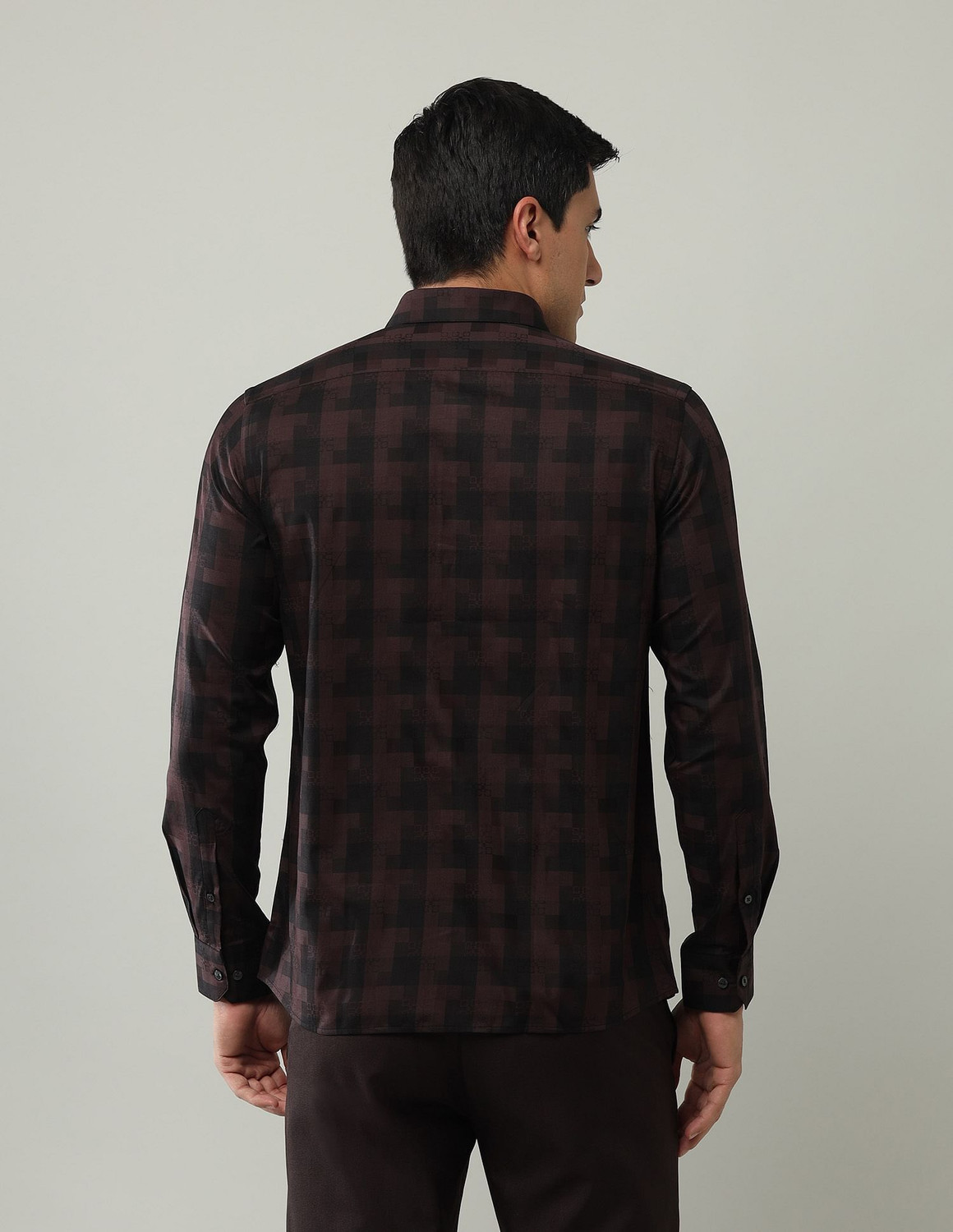 Image of ARROW Men Checkered Formal Brown Shirt