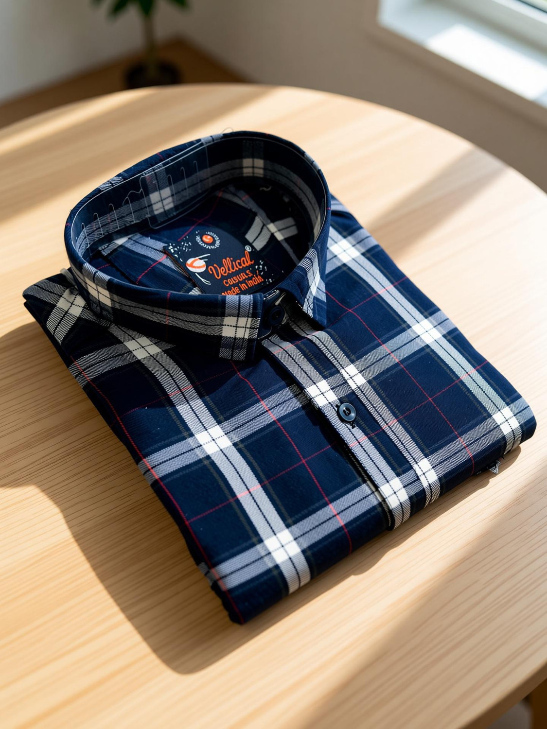 Image of VELLICAL Men Checkered Casual Blue Shirt