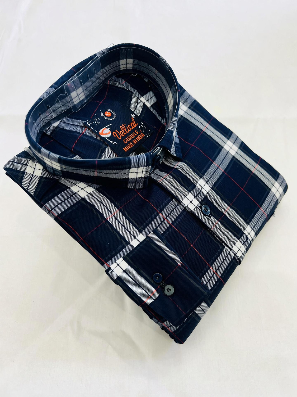 Image of VELLICAL Men Checkered Casual Blue Shirt