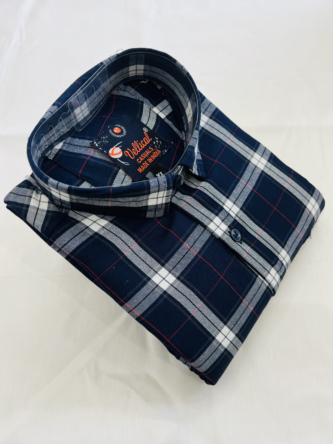 Image of VELLICAL Men Checkered Casual Blue Shirt