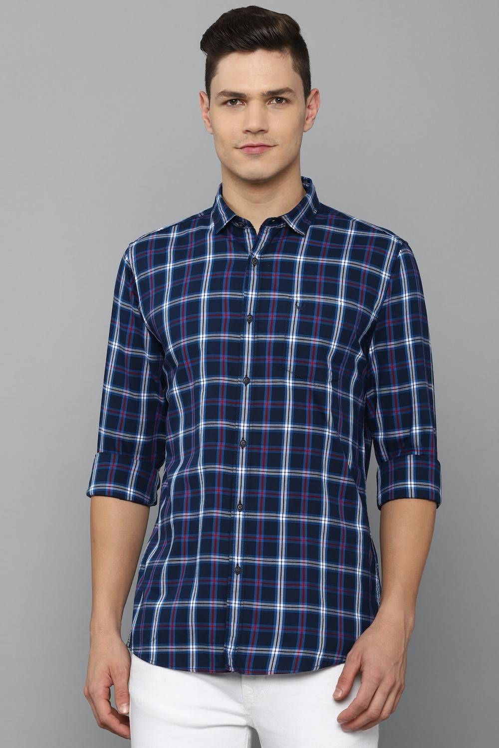 Allen Solly Men Checkered Casual Dark Blue Shirt