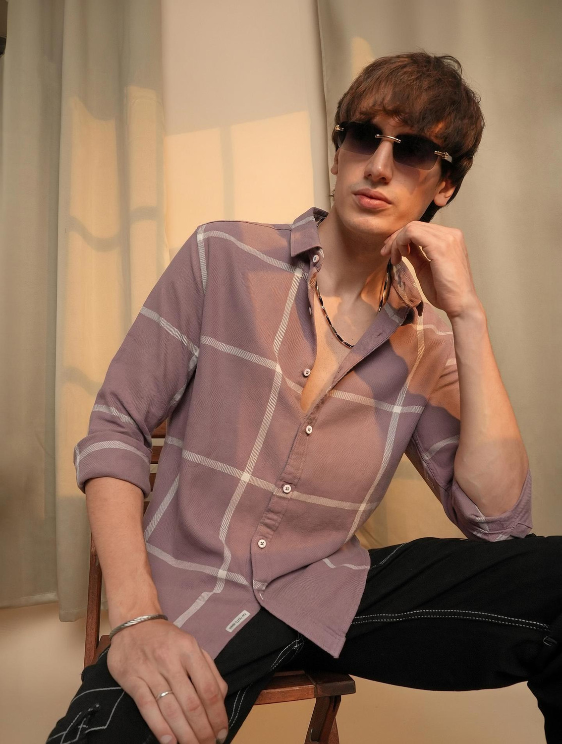 CAHOOT Men Checkered Casual Purple Shirt