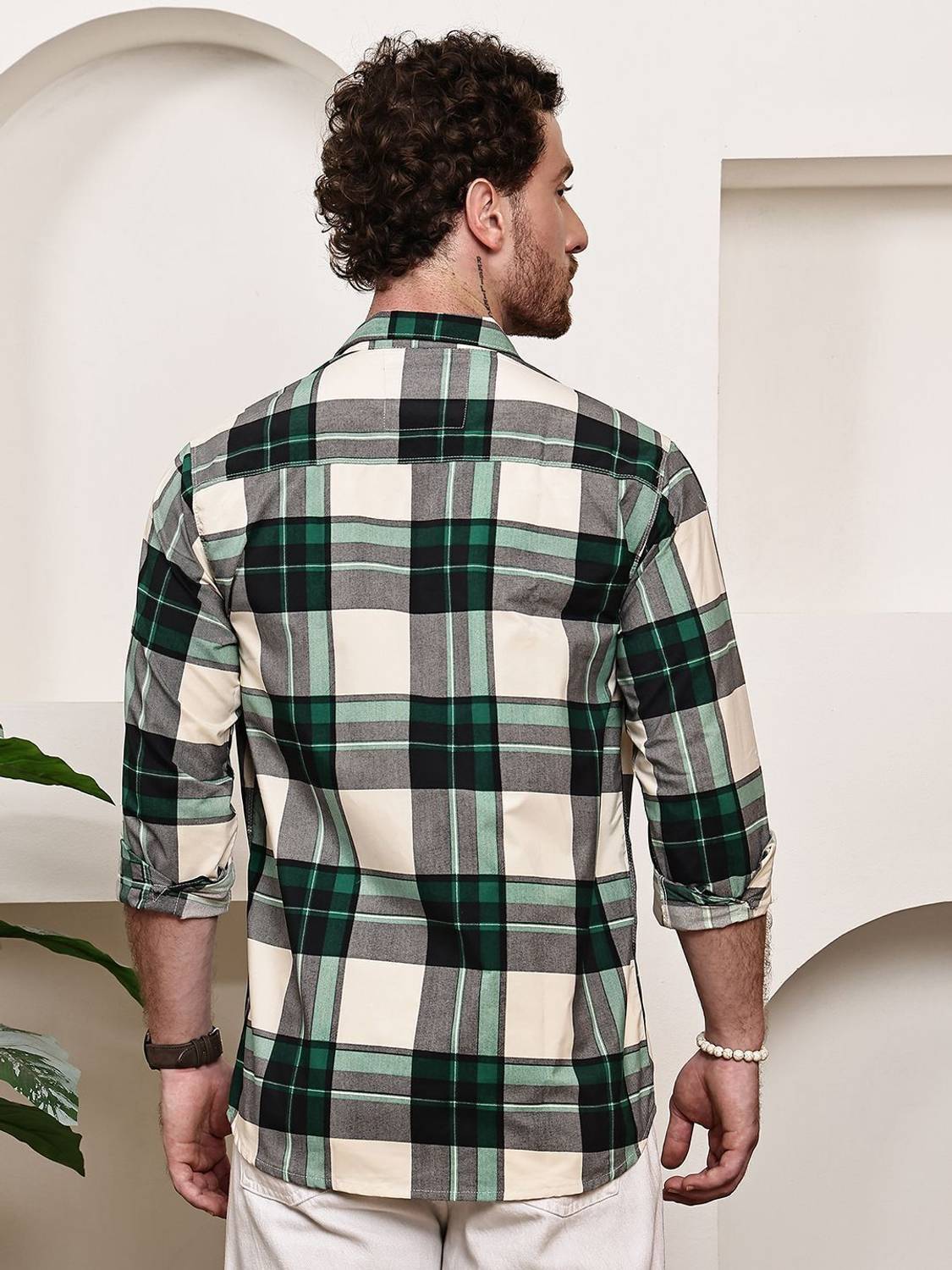 METRONAUT Men Light Green Checkered Shirt - Image 2