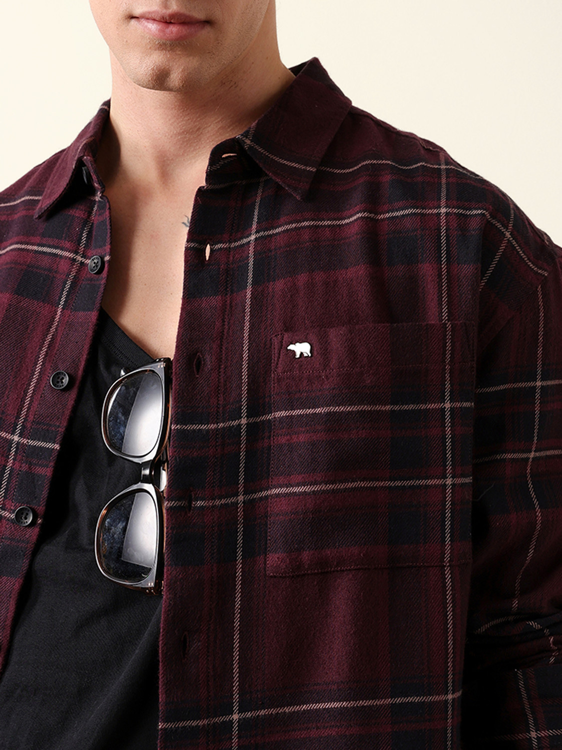 Image of THE BEAR HOUSE Men Checkered Casual Maroon Shirt