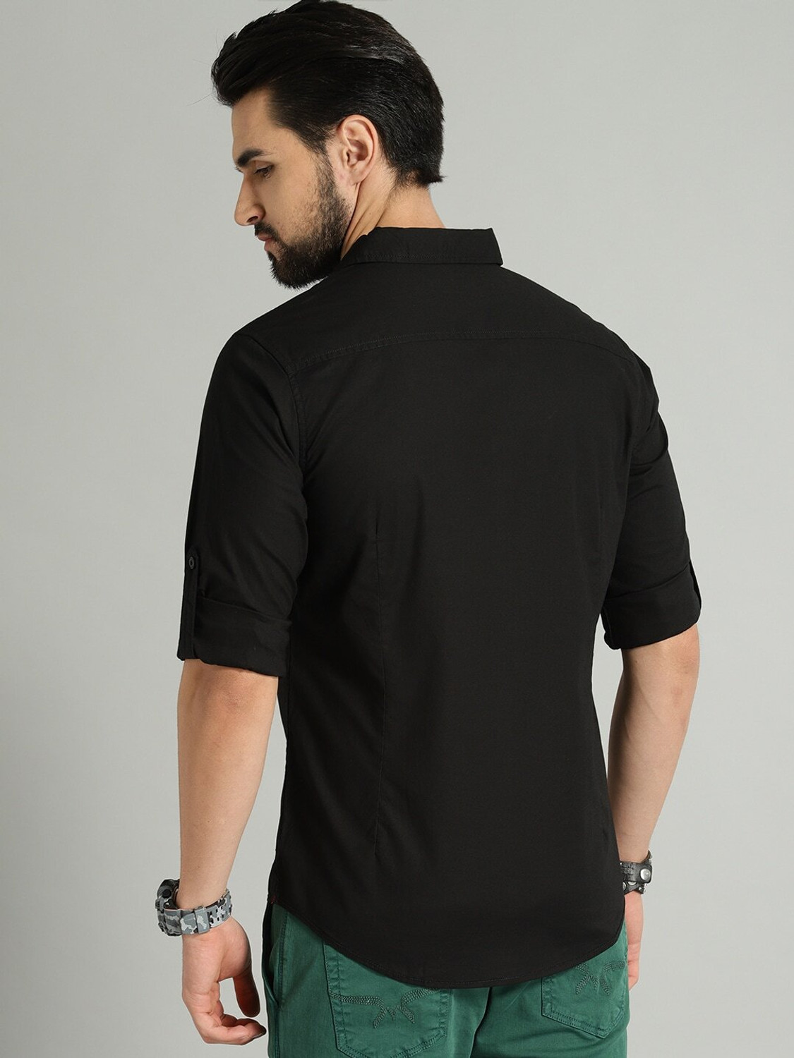 Image of Roadster Men Solid Casual Black Shirt