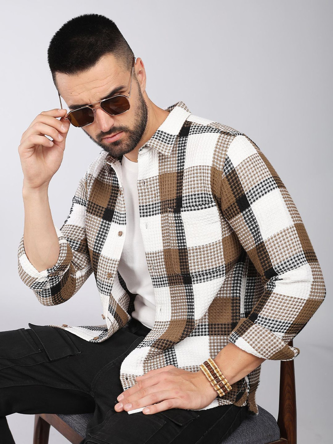 Image of HERE&NOW Men Checkered Casual Multicolor Shirt