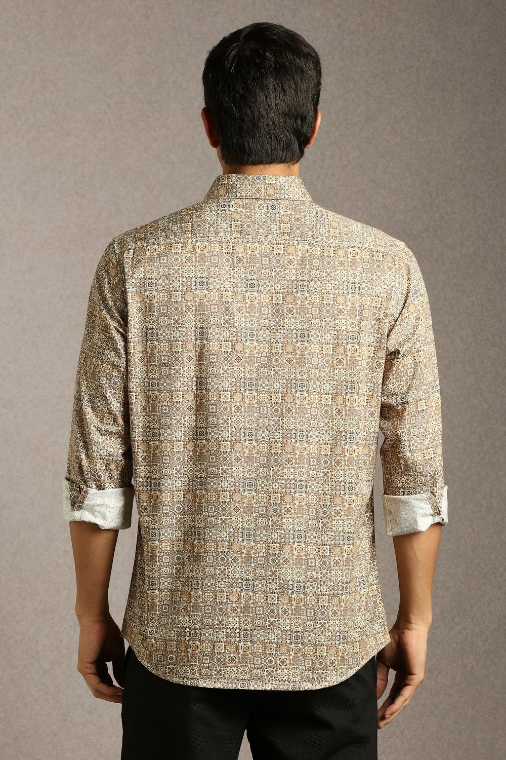 Image of LOUIS PHILIPPE Men Printed Casual Beige Shirt