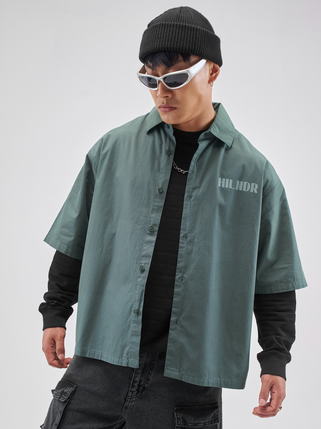 Image of HIGHLANDER Men Printed Casual Green Shirt