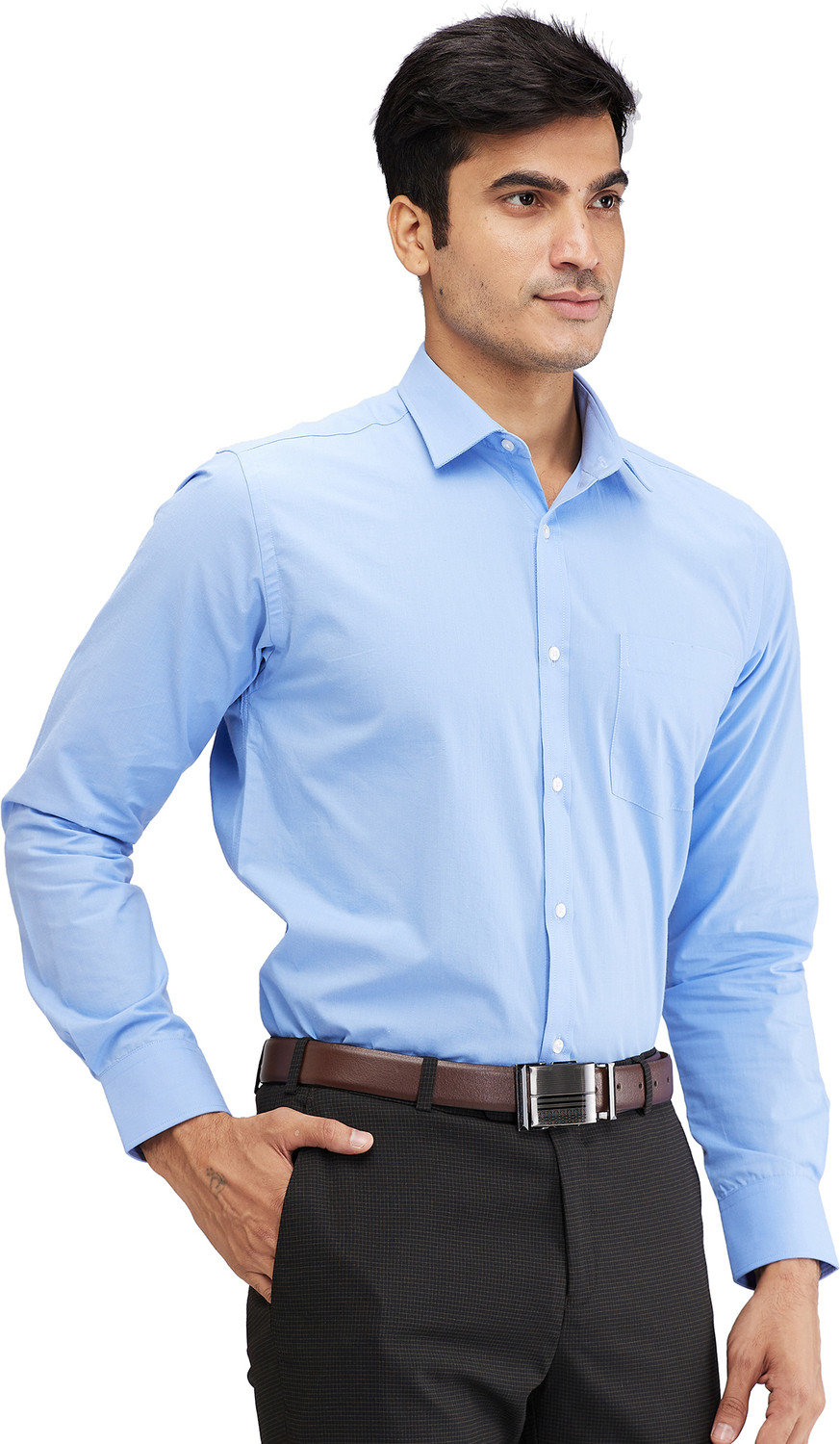 Image of PARK AVENUE Men Self Design Formal Blue Shirt