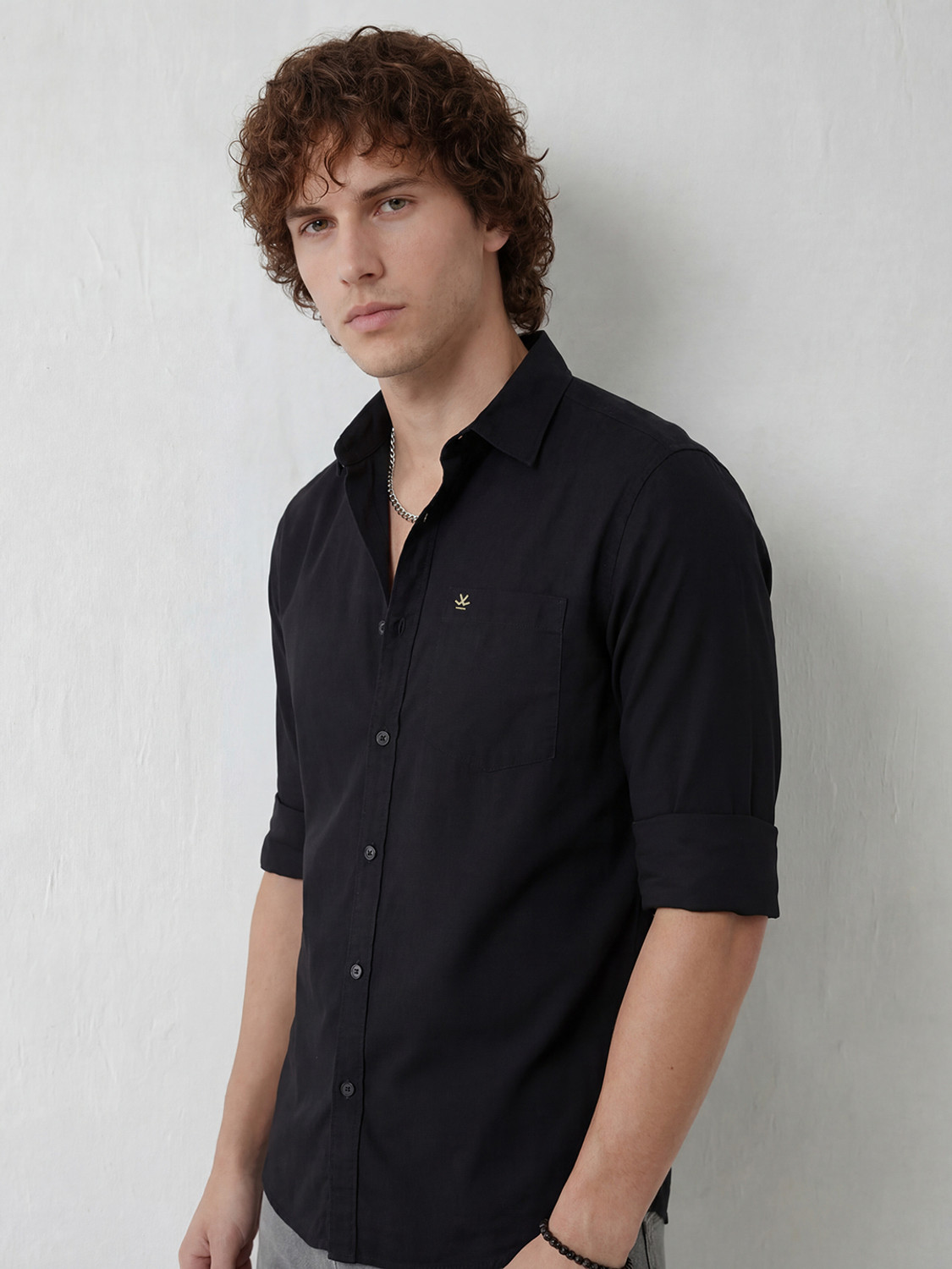 Image of WROGN Men Solid Casual Black Shirt