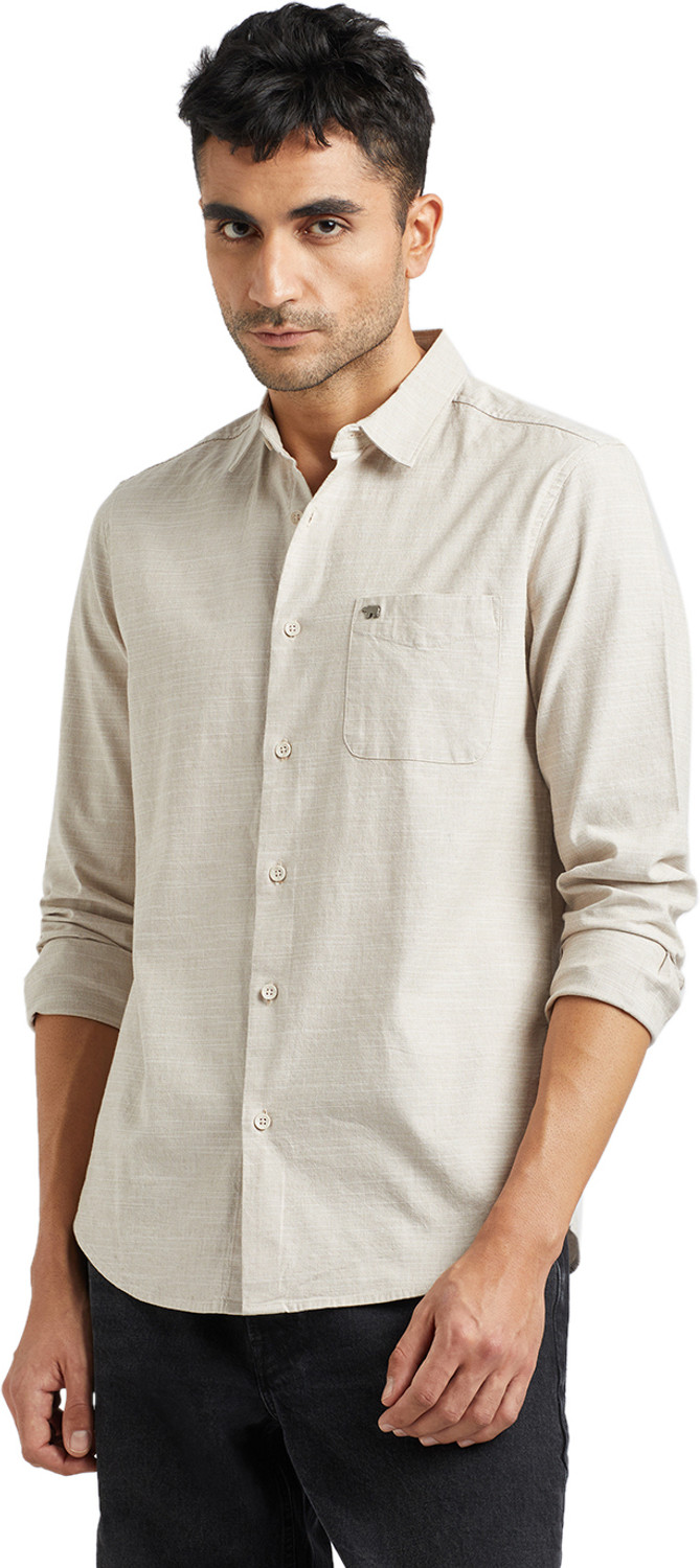 Image of THE BEAR HOUSE Men Solid Casual Grey Shirt