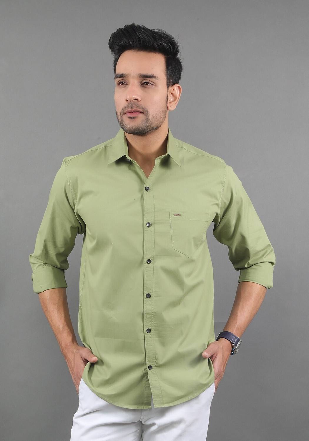 Tanip Men Slim Fit Solid Spread Collar Casual Shirt