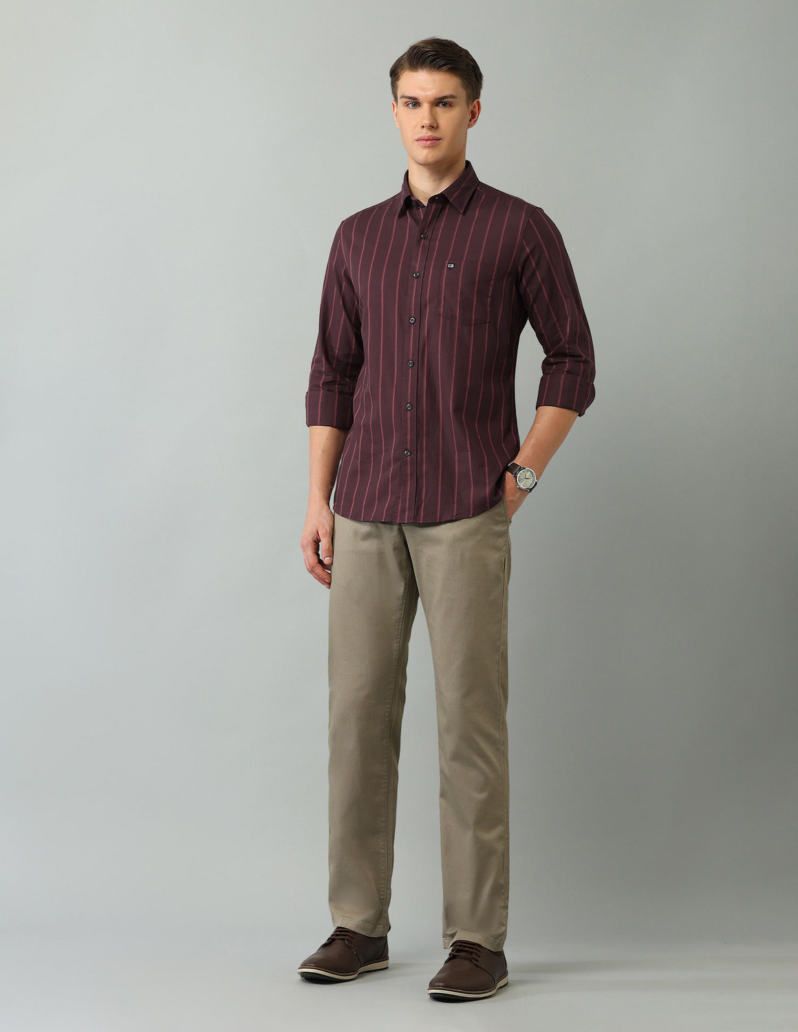 Image of Arrow Sport Men Striped Casual Red Shirt