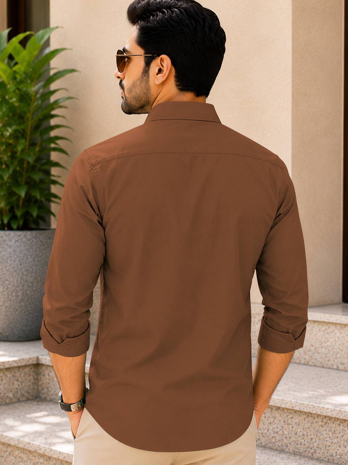 VeBNoR Men Solid Casual Brown Shirt - Image 3