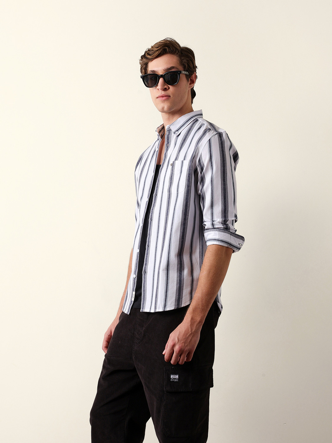 Image of THE BEAR HOUSE Men Striped Casual White Shirt