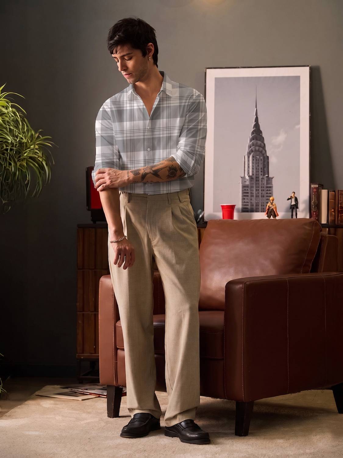 SHIRTZONE Men Checkered Casual Grey Shirt - Image 3