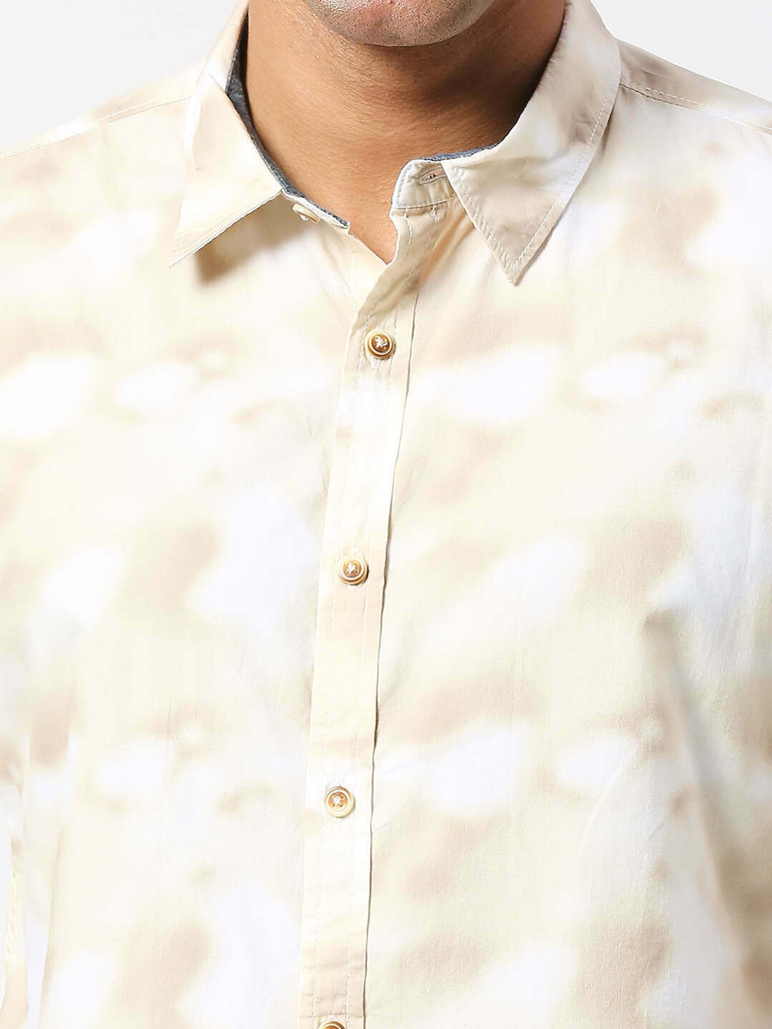 Image of Pepe Jeans Men Printed Casual Beige Shirt