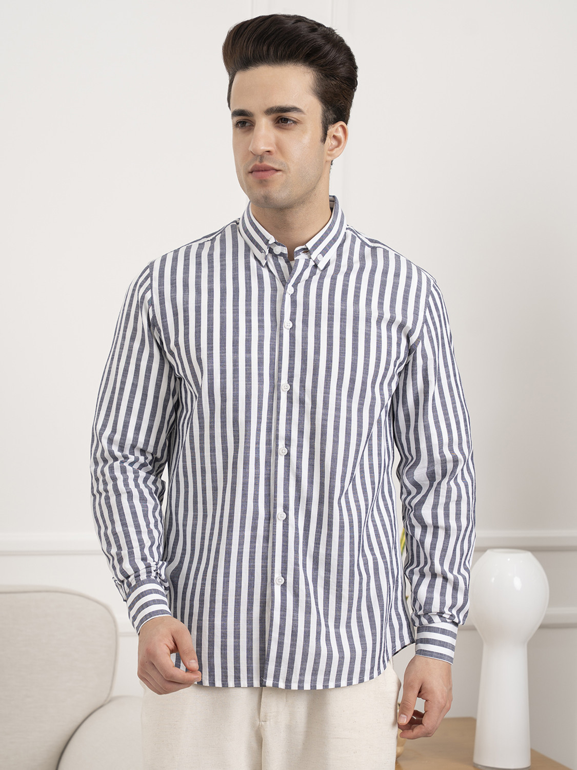 Image of RED TAPE Men Striped Casual Dark Blue Shirt