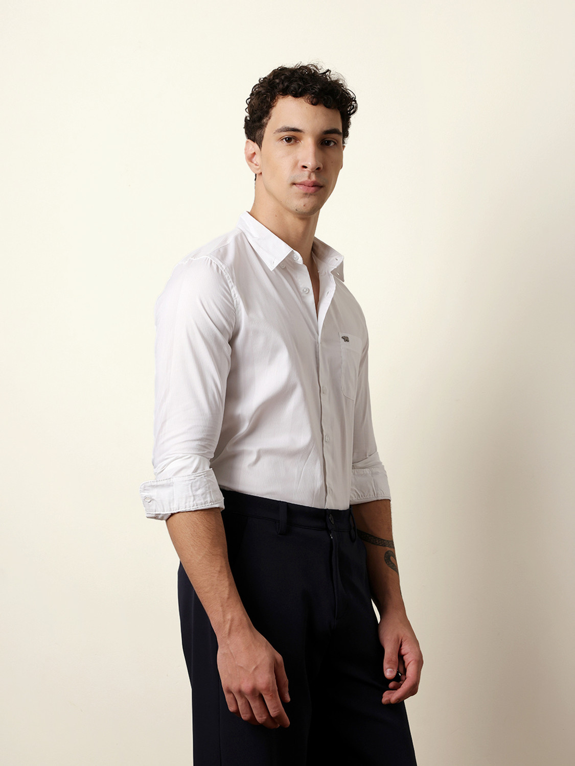 Image of THE BEAR HOUSE Men Solid Casual White Shirt