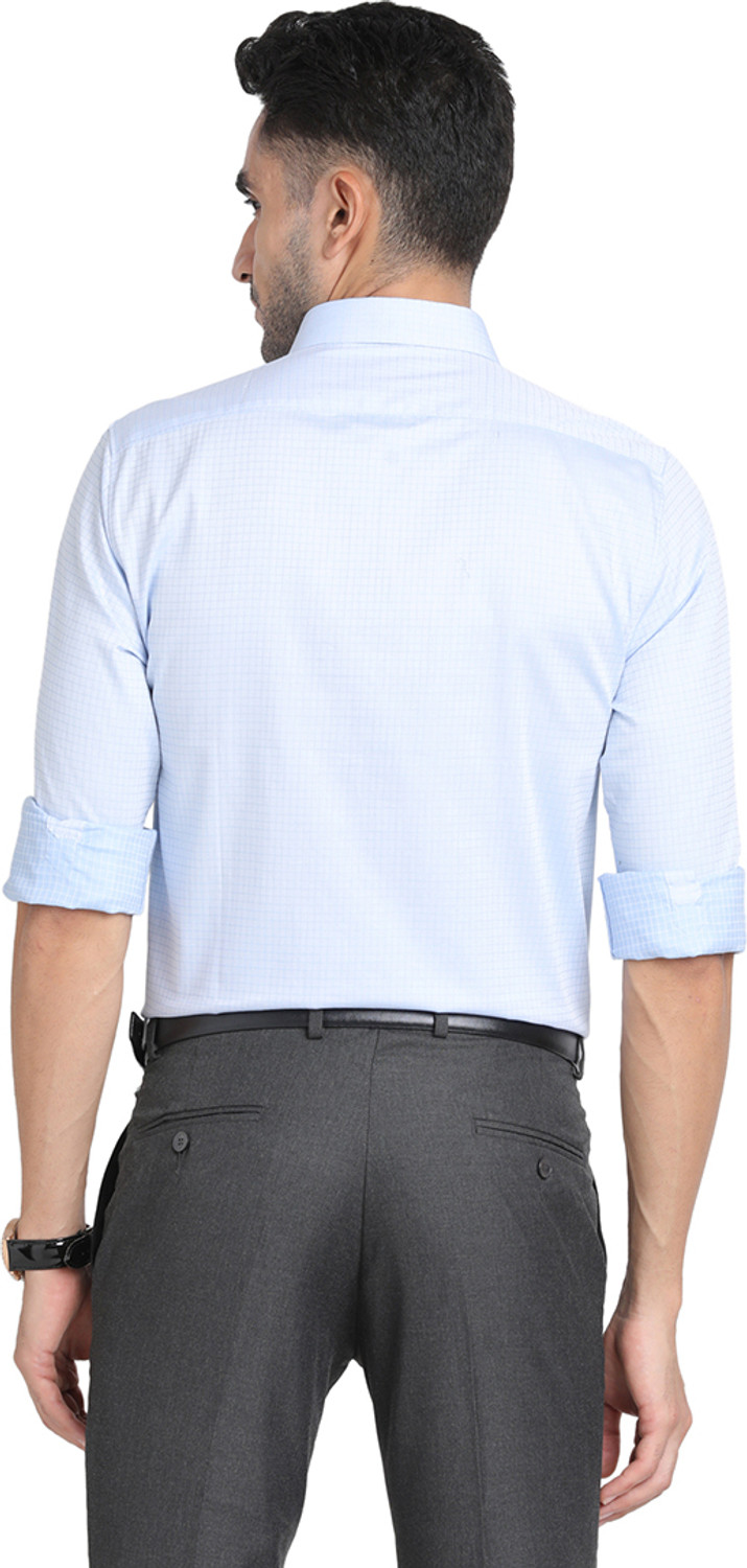Image of TURTLE Men Checkered Formal Light Blue Shirt
