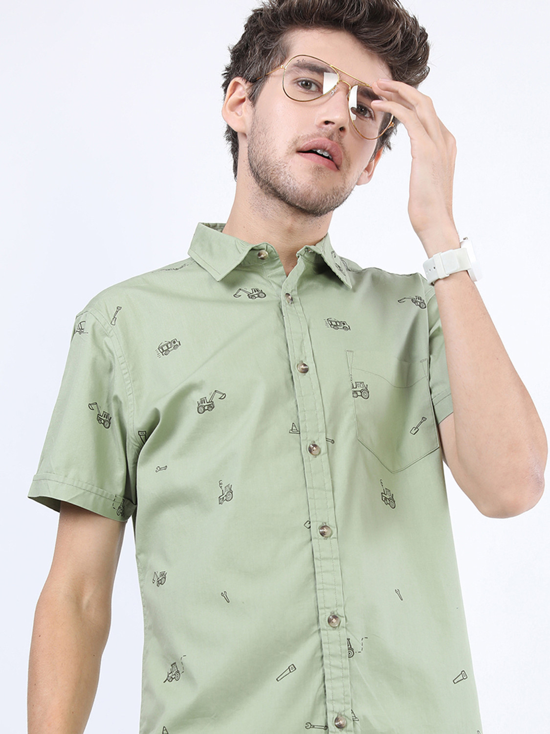 Image of KETCH Men Printed Casual Green Shirt