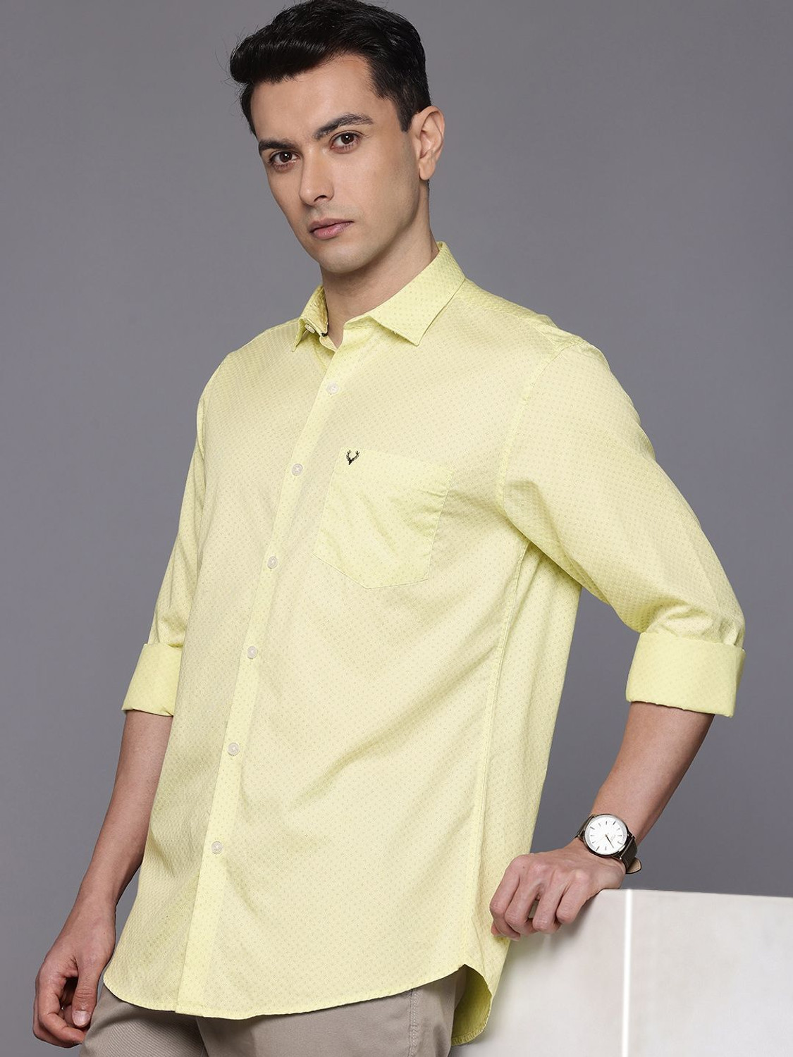 Image of Allen Solly Men Printed Casual Yellow Shirt