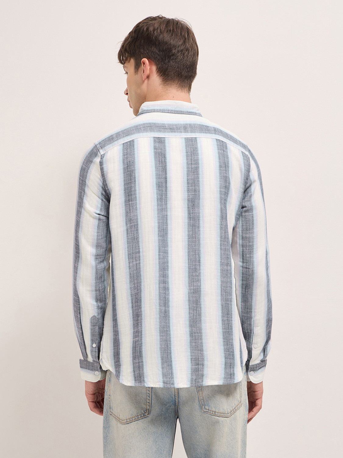 Image of THE BEAR HOUSE Men Striped Casual Blue Shirt