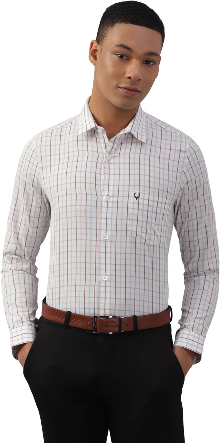 Allen Solly Men Checkered Formal Cream Shirt