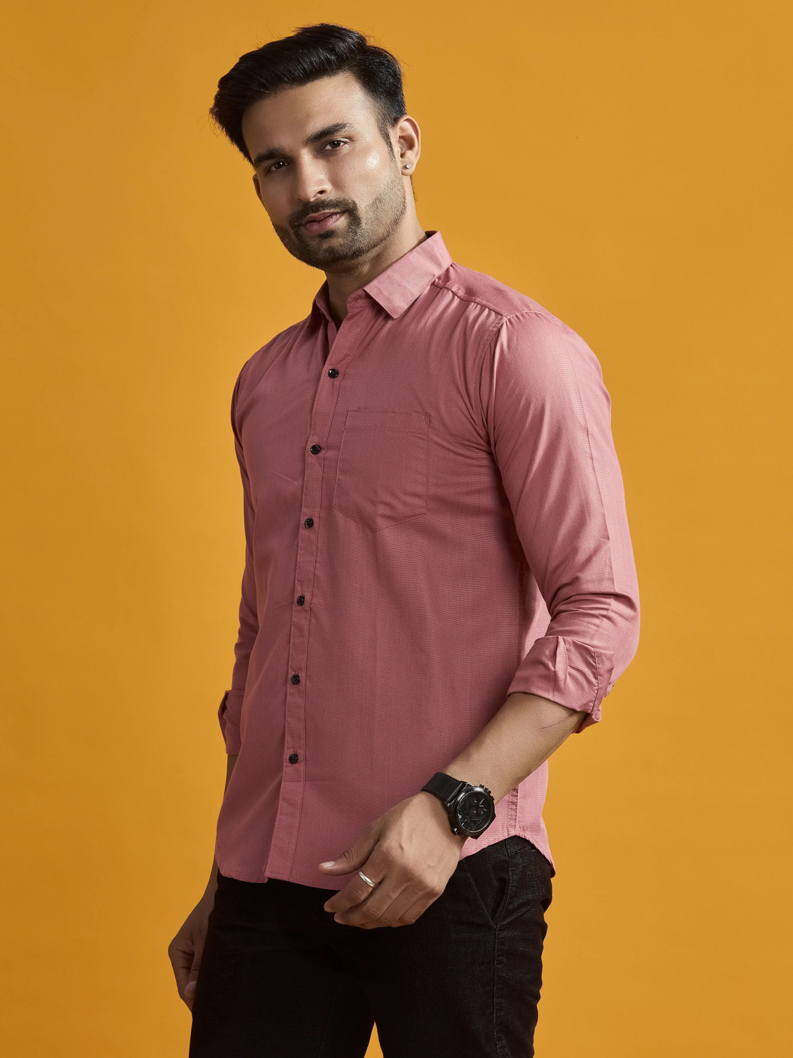 Image of STONEBERG Men Solid Formal Pink Shirt