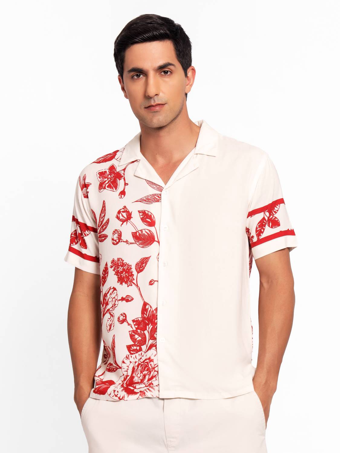 MyDesignation Men Printed Casual Cream, Red Shirt - Buy