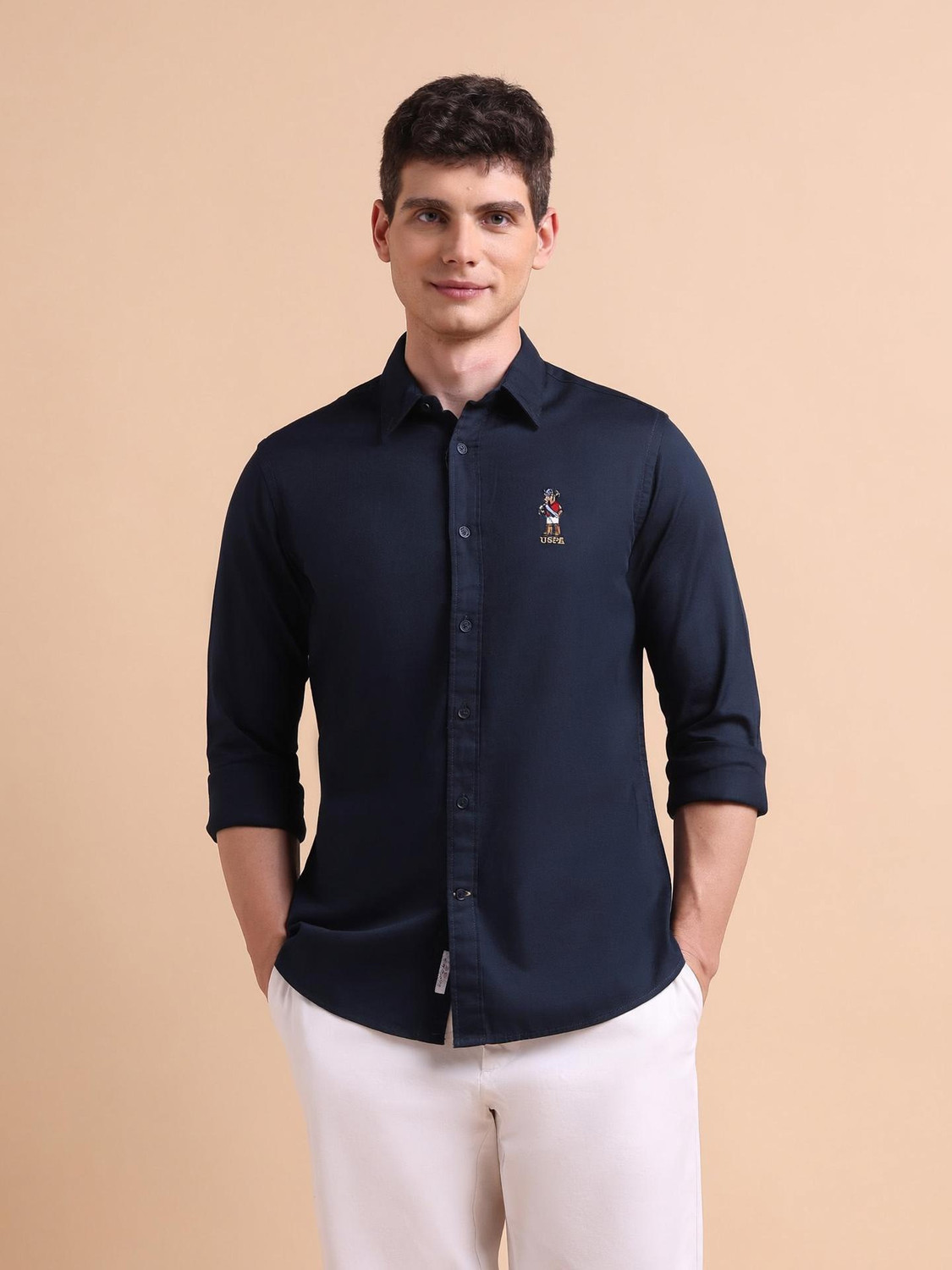 Image of U.S. POLO ASSN. Men Solid Casual Blue Shirt