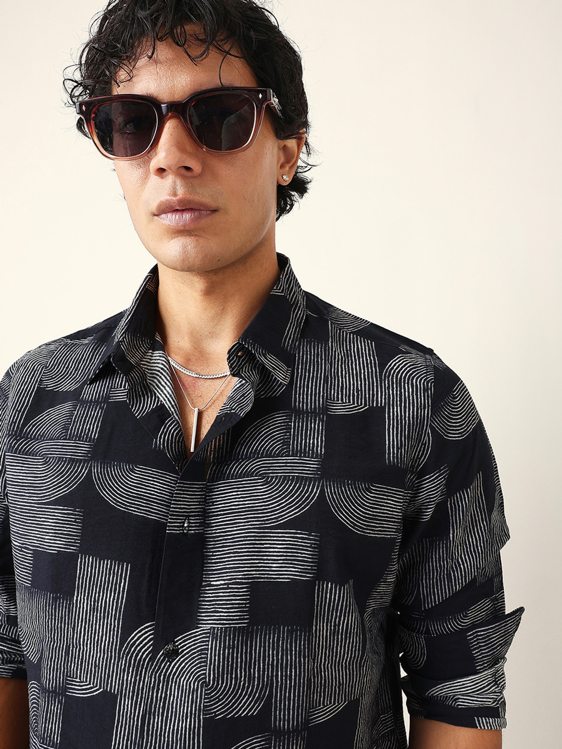 Image of THE BEAR HOUSE Men Self Design Casual Black Shirt