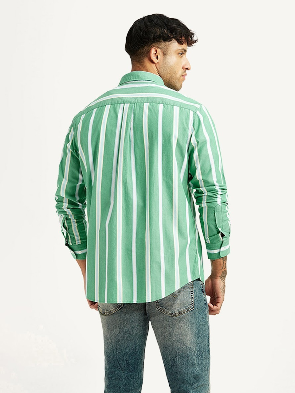Image of LEVI'S Men Striped Casual Green Shirt
