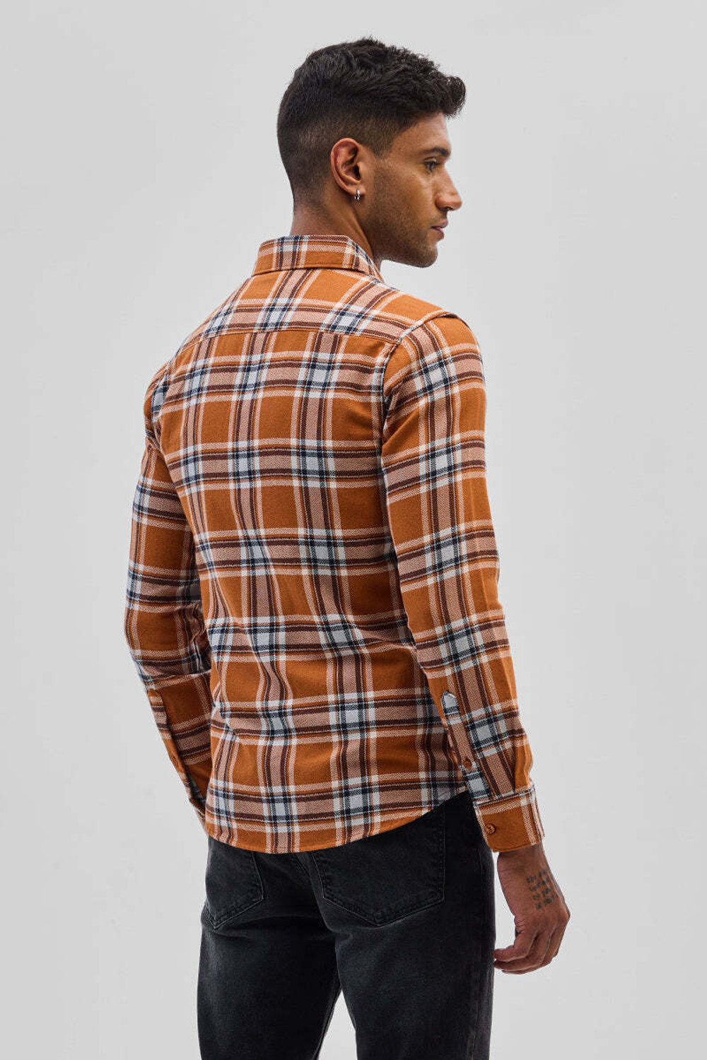 Image of Snitch Men Checkered Casual Orange Shirt