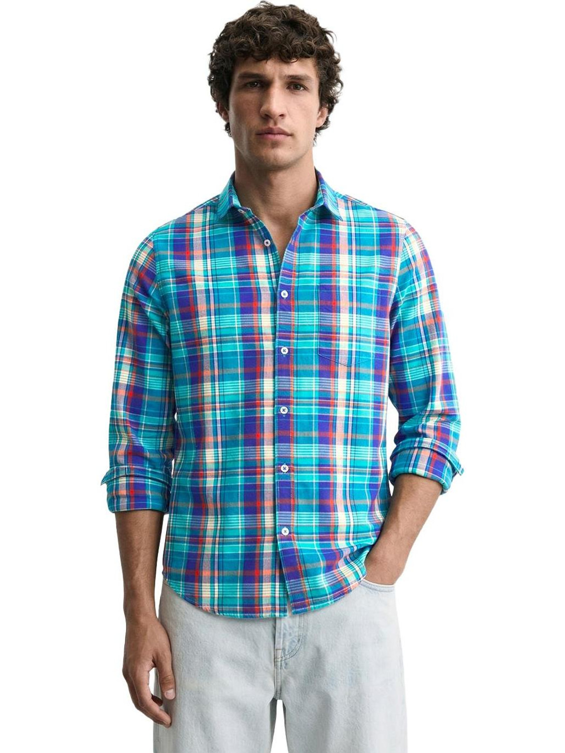 Image of The Indian Garage Co. Men Checkered Casual Blue Shirt